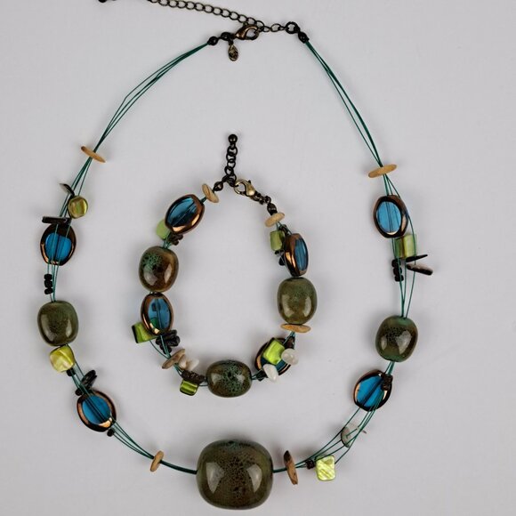 Vintage Premier Designs  Floating Bead 4 Strand Necklace and Bracelet Set - Picture 1 of 16
